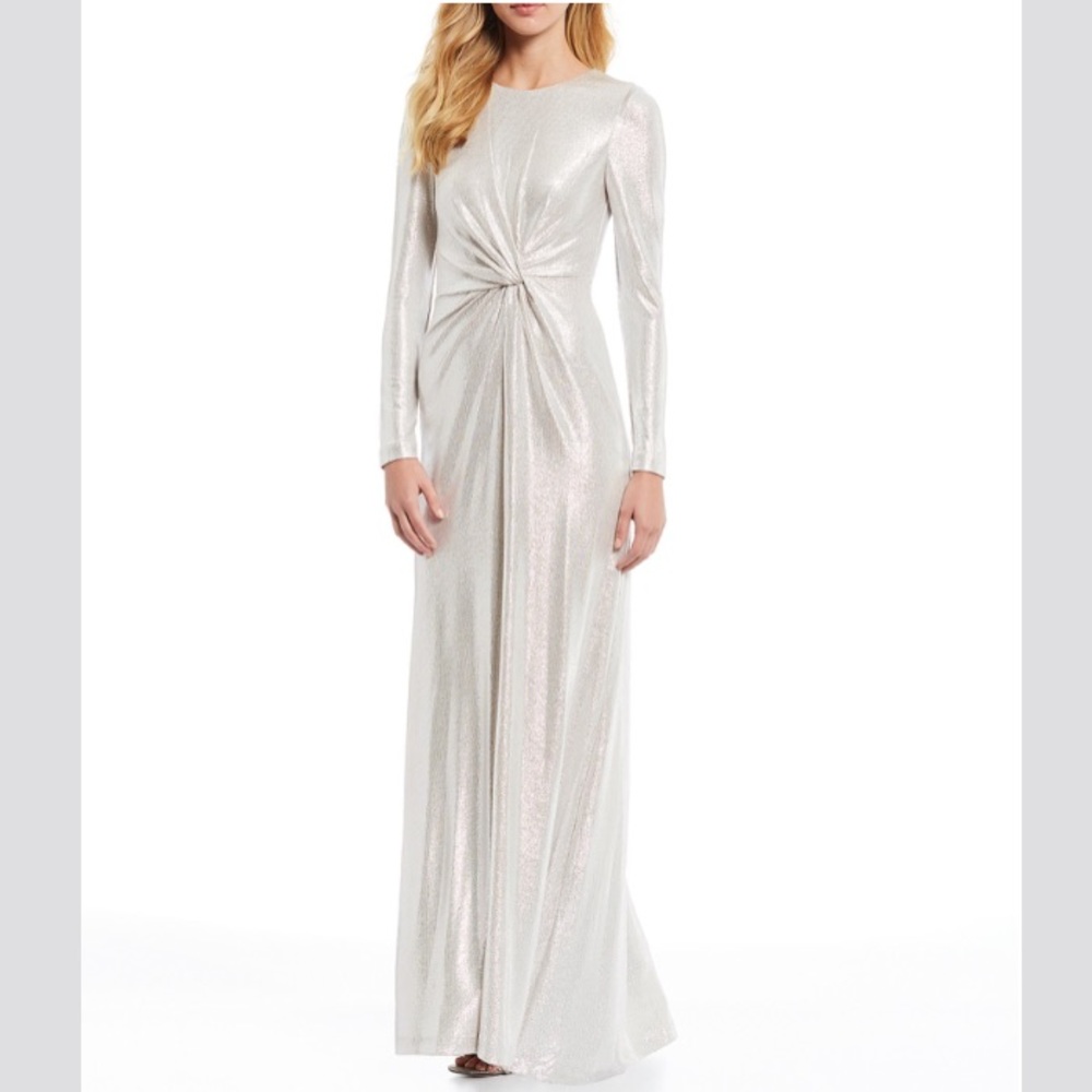 NWT $188 Eliza J Metallic Drape Column Gown